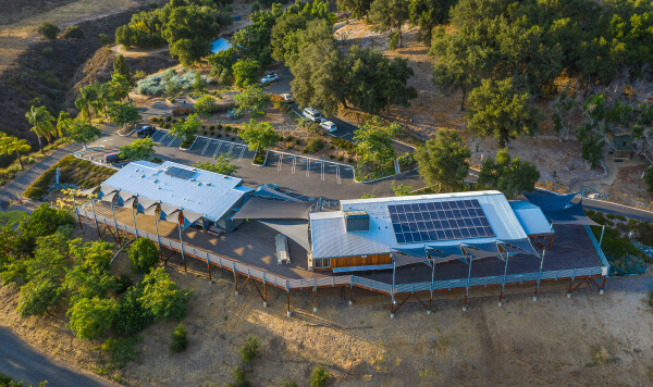 Drone photo from above of the kitchen & dining hall complex